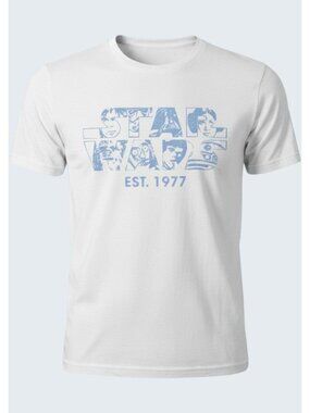 Star Wars Mens T Shirt Large Logo Faces Graphic Tee White NWOT Crewneck